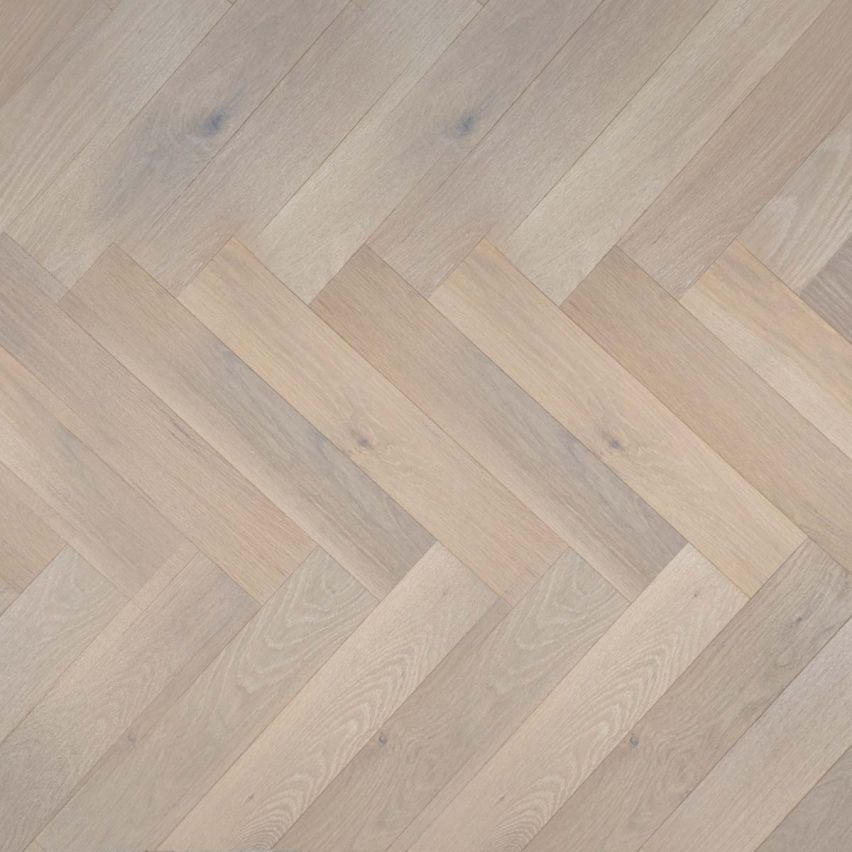 Wire Brushed Ivory Herringbone White Oak Flooring - 4.33